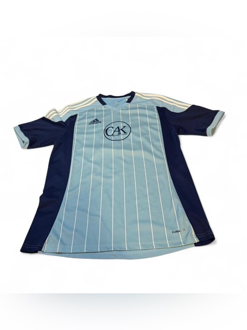 Adidas CAK Light Blue & Navy Pinstripe Soccer Jersey